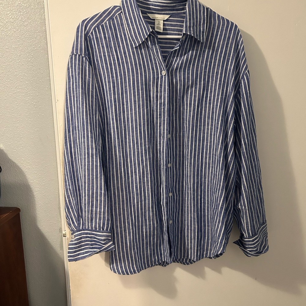 H&M Navy and White Striped Casual Shirt